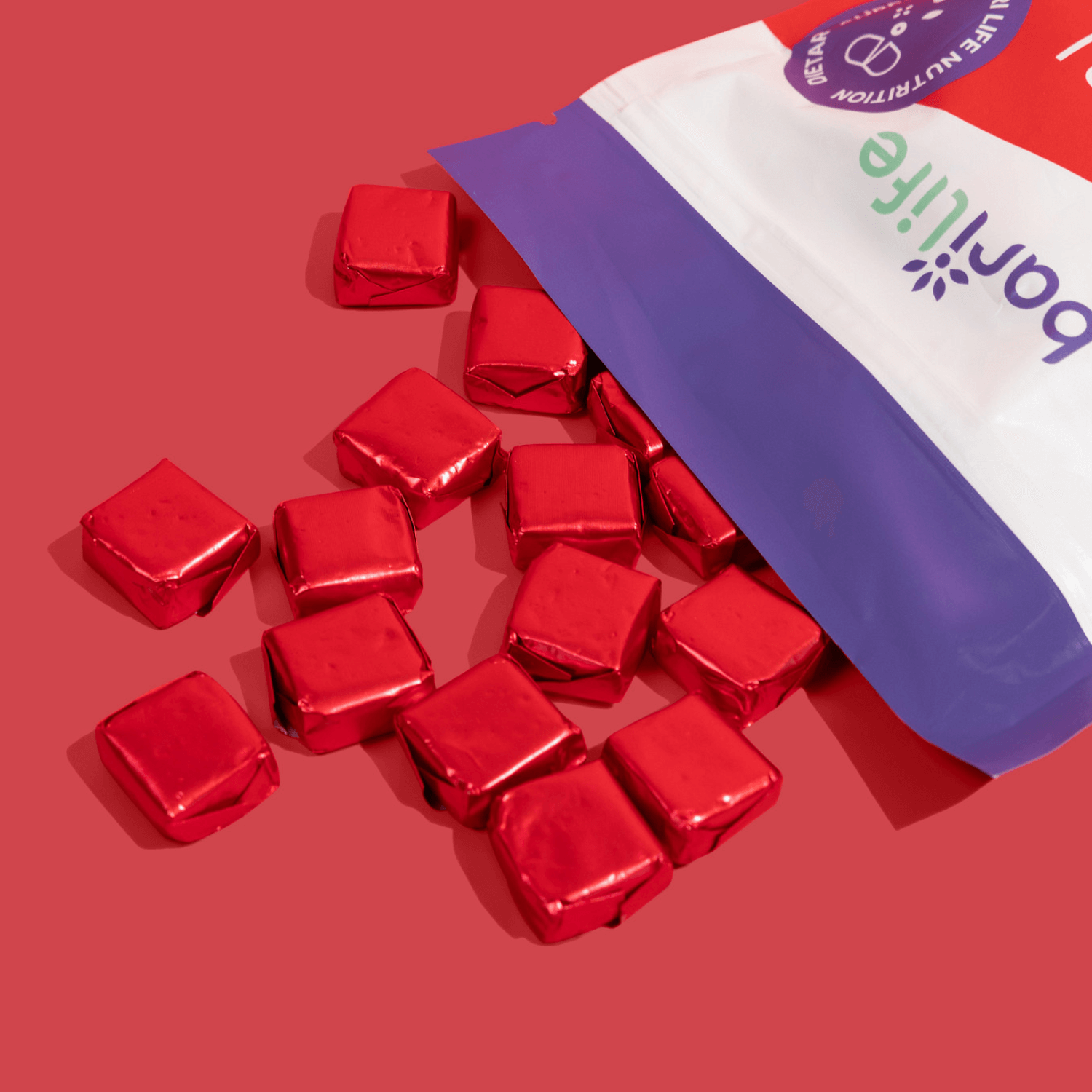 BariBurst Bariatric Calcium Chews in red packaging, featuring chewable calcium citrate with D3 for enhanced absorption.